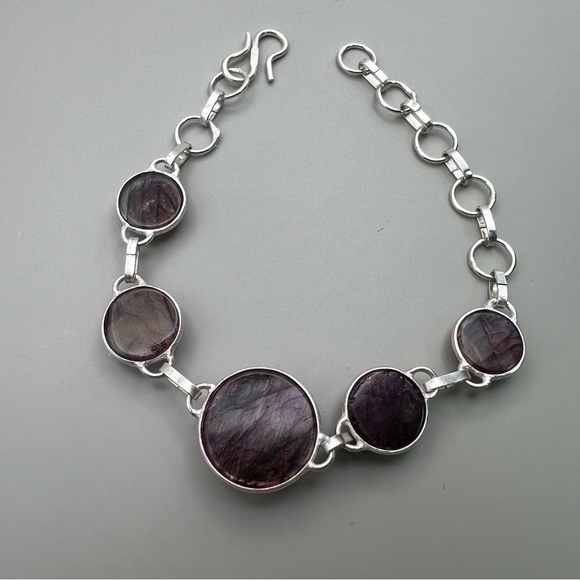 New Purple Enhanced Labradorite Stone Silver Overlay Bracelet 6” - 7.5” - Picture 7 of 8